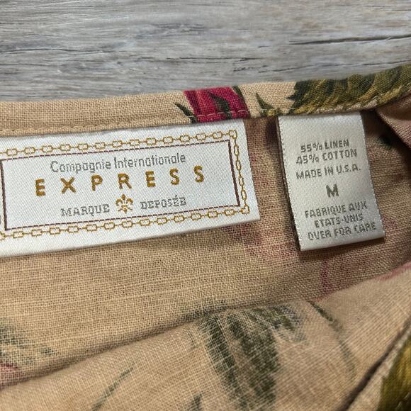 Vintage Floral Linen Skirt Beige Red Hibiscus Print Mini Made in USA Size M - Picture 4 of 4